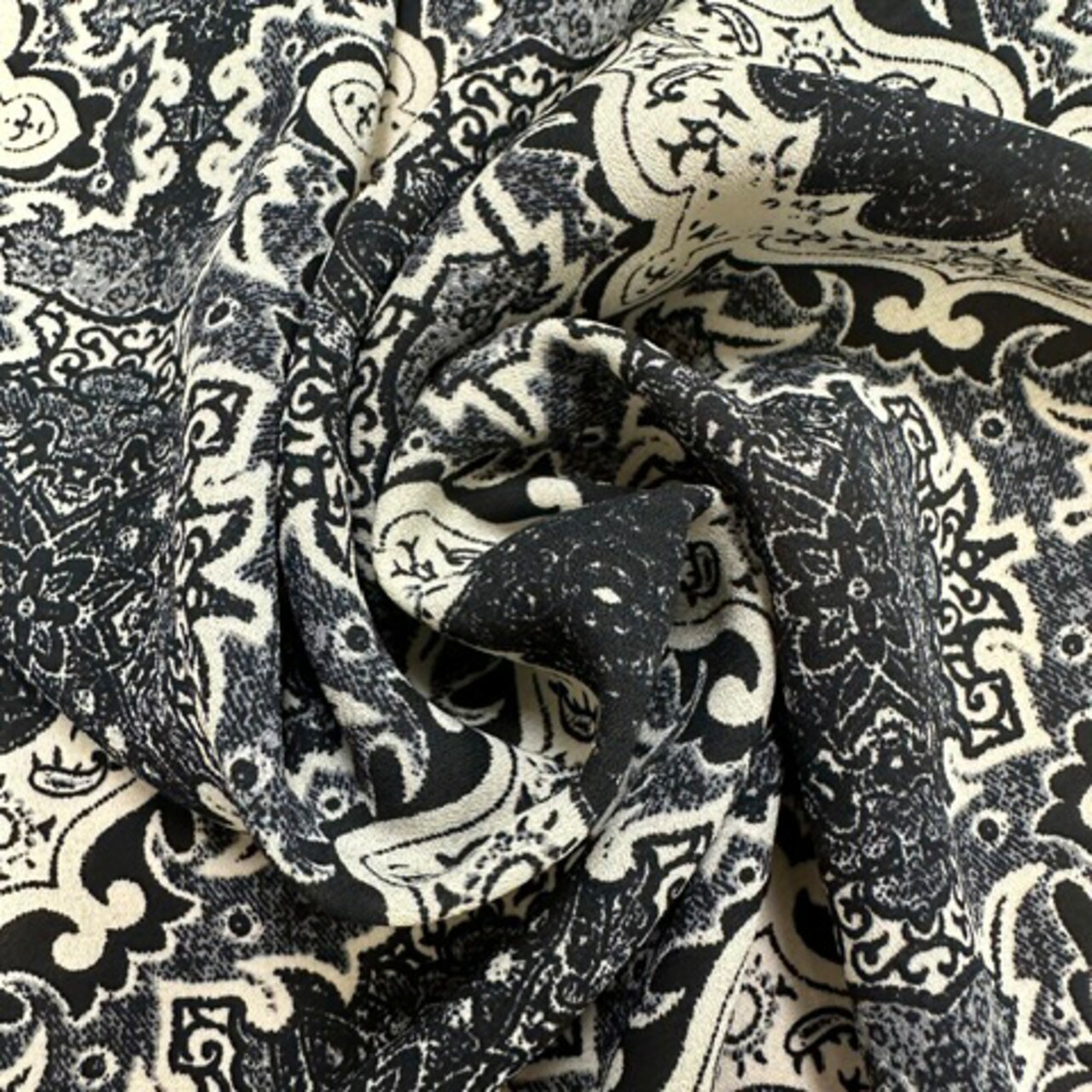 Black Multi Novelty Print Poly Georgette Fabric By the Yard